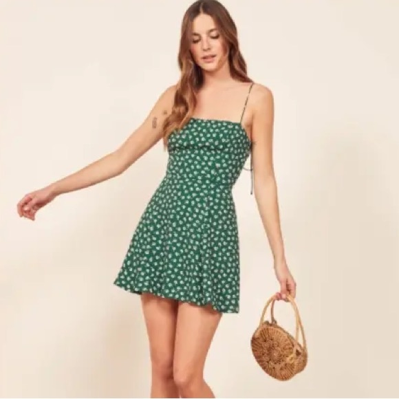 REFORMATION SARAH CHIVE GREEN FLORAL PRINT MINI DRESS 2 - Picture 2 of 6